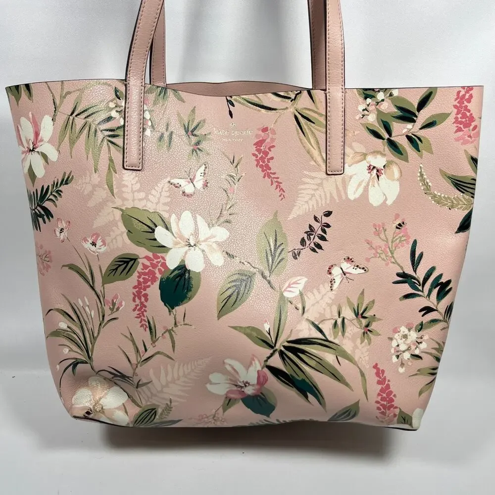 KATE SPADE Bag Mya Arch Place Reversible Floral Botanical Leather Tote Pink